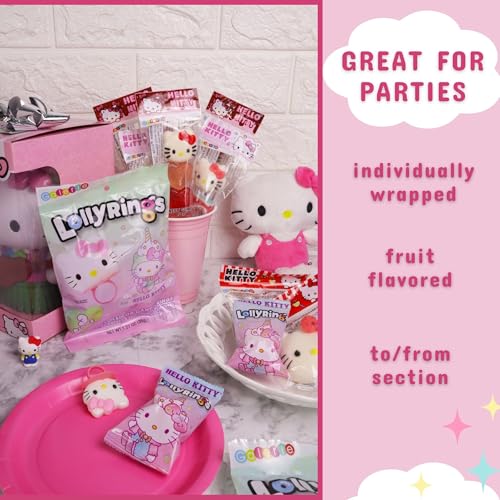 Galerie Hello Kitty Lollipop Rings, Strawberry and Fruit Punch Flavored Suckers, Themed Party Favors, 3 Count Bag, 1.27 Ounces (1 Pack) - image 5