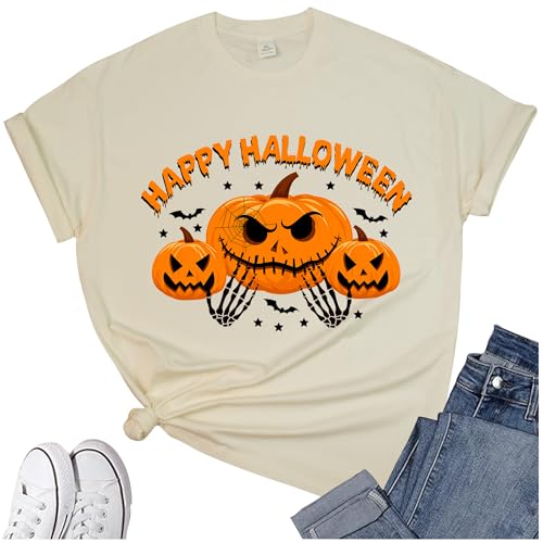 Women's Halloween Shirt:Pumpkin Art Patterns Crewneck Short Sleeve Halloween Party T-Shirt