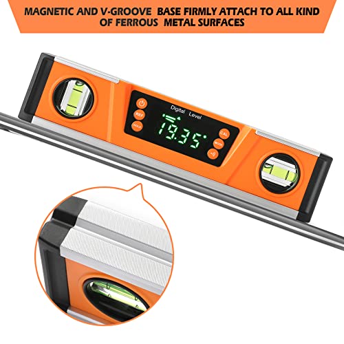 Image of 10-Inch Digital Torpedo Level and Protractor | Neodymium Magnets | Bright LED Display | V-GROOVE MAGNETIC BASE | IP54 Dust /Water Resistant smart level with Carrying Bag