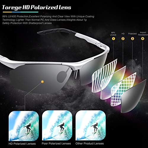 image for TOREGE Men's Sports Style Polarized Sunglasses Al-Mg Metal Frame Glass