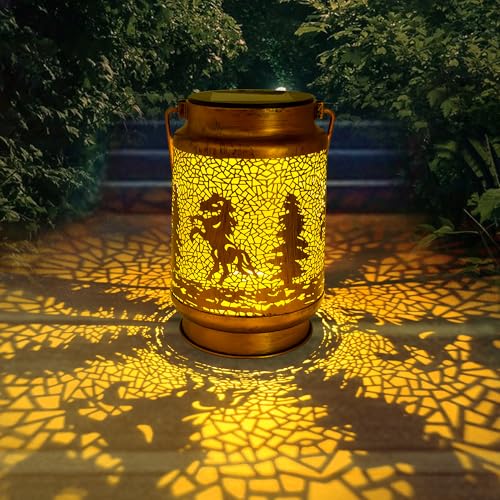 Faroles solares de caballo impermeables para exteriores, regalos de caballo para mujeres y hombres, luces solares colgantes para patio, césped, camino, mesa, porche, decoración de jardín