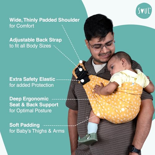 Image of Soulslings Imbu Buckle Hip Sling Baby Carrier -100% Cotton - Daisy | Baby Toddler Carrier | Baby Sling Carrier | Lightweight Sling Baby Carrier for Babies & Toddlers | Adjustable for 6 - 30 Months (Upto 20kg)