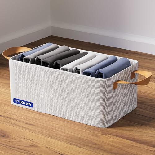 Image of BOXJOY Pack of 1 Premium Storage Organiser Box for Clothes with Strong Steel Frame & Handle, Foldable Closet Basket for Wardrobe, Cupboard, Almirah Shelves, Home Essentials for Boys Girls Cloth