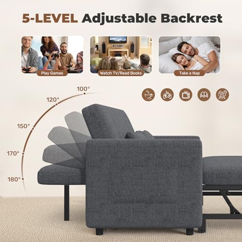 Image of Nebuaegis Sleeper Sofa Bed,3-in-1 Convertible Pull Out Couch with Adjustable Backrest for Living Room,Loveseat Sofa Bed with Side Pockets,Easy Assembly,Light Gray,1 PCS