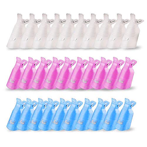 HNYYZL 30 Pcs Acrylic Nail Polish Remover Clips, Bestsupplier Nail Art Soak Off Clips Caps UV Gel Polish Remover Wrap Tool-Blue, Pink, White