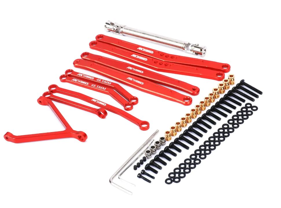 RCAWD Alloy Rear Axle Extended Link Set 35mm Extended Upper/Lower Linkage 70mm CVD Center Drive Shaft for 1/24 FMS FCX24 Upgrade Parts (Red)