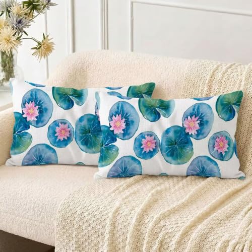 Lot de 2 housse de coussin extérieure imperméable 50x80cm velours rectangle lotus