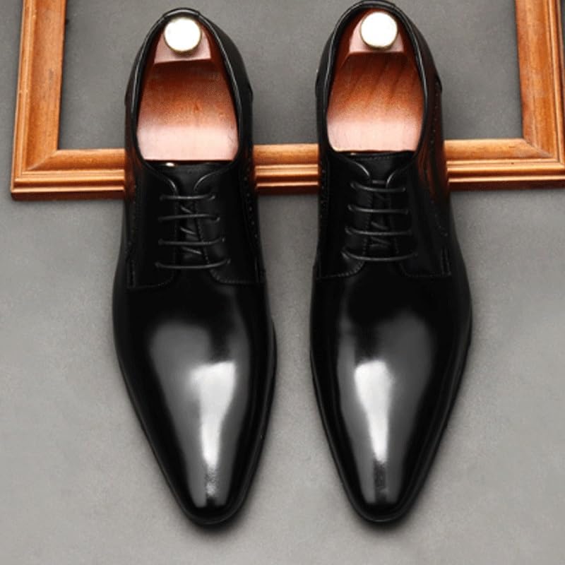 Men's Pointed-Toe Tuxedo Dress Shoes Vintage Hand Business Formal Derby Shoes Comfortable Non-Slip Low Top Work Shoes2