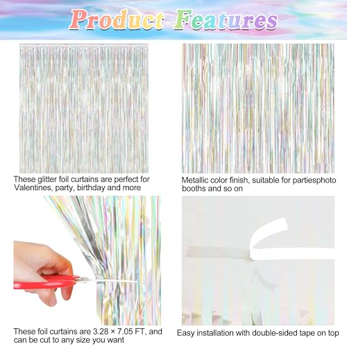 image for ZATAYE 2 Pack Backdrop Curtains, 3.28 FT x 7.05 FT Laser Silver Fringe