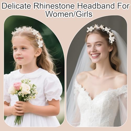 Flower Girls Hair Accessory,Headpiece Pearl Hair Accessories,Bridal Headband Wedding Accessories,White Flowers Crown for Girls Flower Headband for Females for Fairy Dresses Decorations4