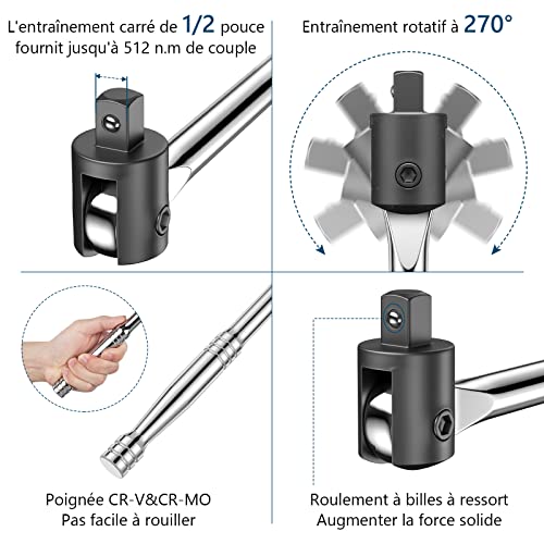 Barre de force 1/2 poignee 450 mm pour débloquer les écrous grippés