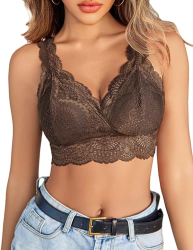 Image of Avidlove Lace Bralettes Womens Triangle Plunge Wireless Bras Camisole Tops Cami Strappy Sexy Soft