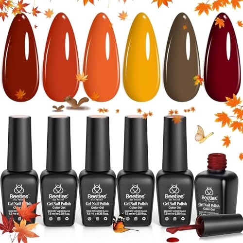 Beetles Fall Gel Nail Polish Set - 6 Colors Burgundy Red Orange Y...