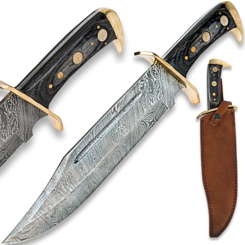 Timber Rattler Western Outlaw Damascus Bowie Knife | 11 3/8