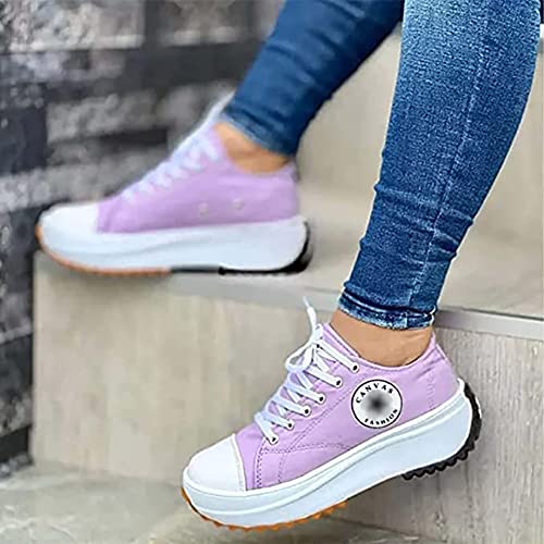 NIYUE 2022 Womens Canvas Fashion Trainers,Fashion Women's Trainers,Platform Shoes for Women, Ladies Sneakers for Walk/Outdoor(Size:US 9/EU 40,Color:Purple)