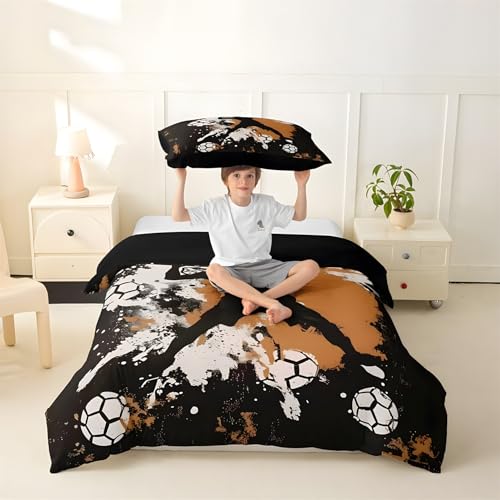 Housse de Couette 200x200 Football avec 2 Taies d'Oreiller en Microfibre