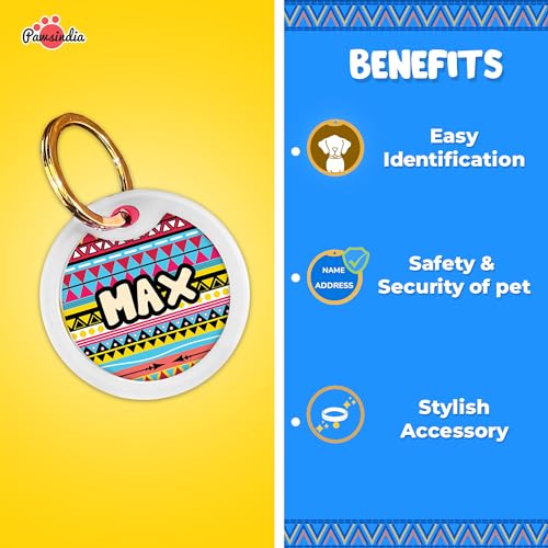 Image of Pawsindia Nylon Collar with Name Tag for Dogs & Cats (Ethnic, Multi, 1.5 Inches)