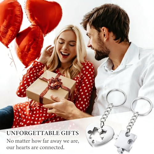 Image of 2PCS Couple Keychain, Romantic Gifts for Couples, Jigsaw Puzzle Matching Keychain with Display Card, Great Gifts for Couple, Valentine's Day Gifts for Him Her, Silver Keychain Accessories