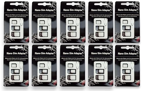 FLLAGG20 10X Kit 4 in 1 SIM Adapter Von Nano auf Micro SIM Karte Nano Micro Simkarten Mobilgeräte (Nano auf Micro, Micro auf Standard, Nano auf Standard) + Clip Universellen