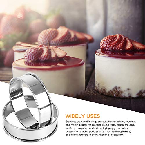8PCS Stainless Steel Tart Rings Double Rolled Tart Rings 3.15\" English Muffin Rings Professional Crumpet Rings Metal Round Ring