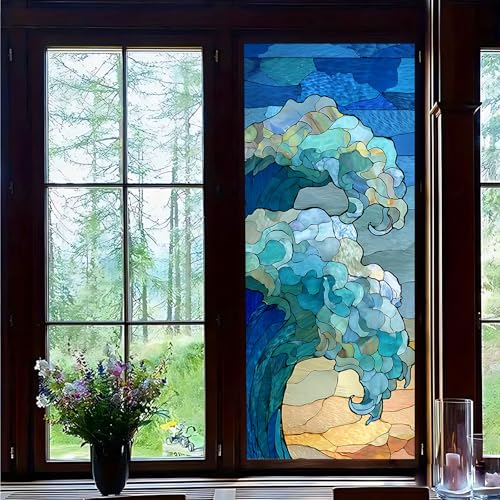 Película para ventana vidriada 17.5x78.7 pulgadas diseño ola oceánica miniatura 6