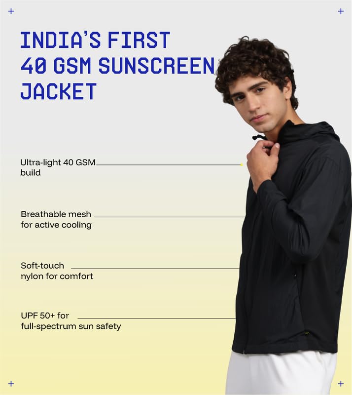 Image of BLUE TYGA Air Pro Sunscreen Jacket | UV Protection Hooded Jacket | 40 GSM Nylon, Breathable Mesh, Quick-Dry Summer Wear