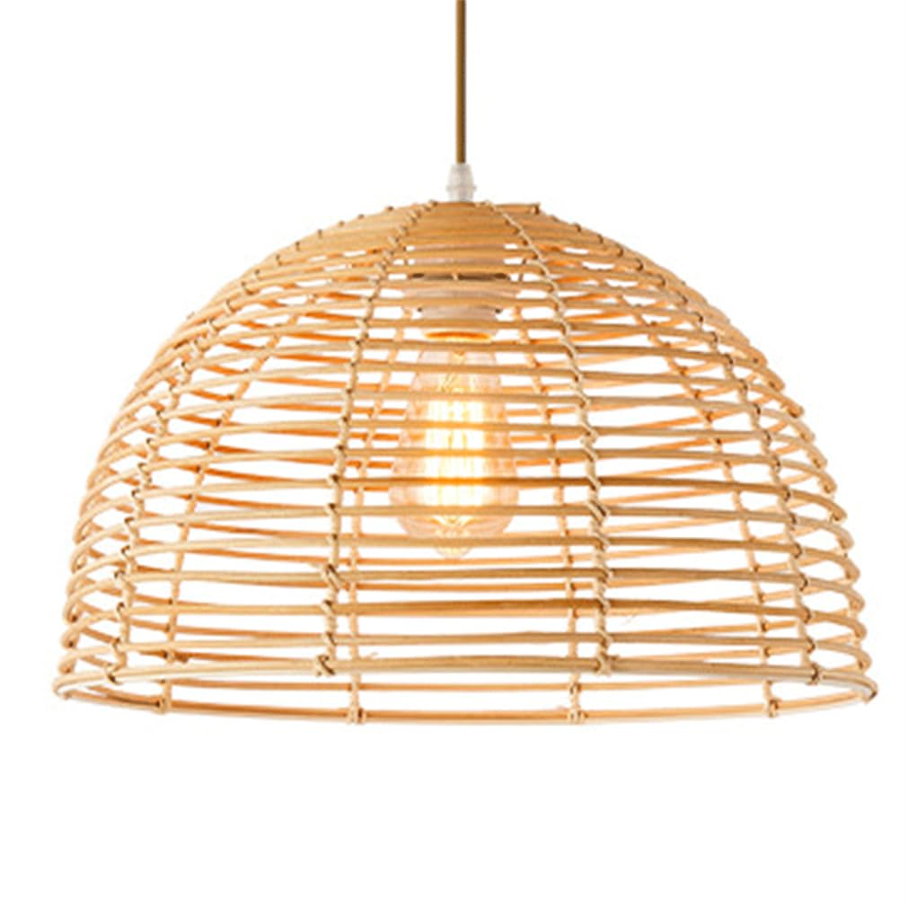 LYMSXAZOU 15.7" Rattan Chandelier Pendant Light, Industrial Domed Shape Woven Light Coastal Lighting For Kitchen Island, Fixtures Natural Bamboo Wicker Hanging Ceiling