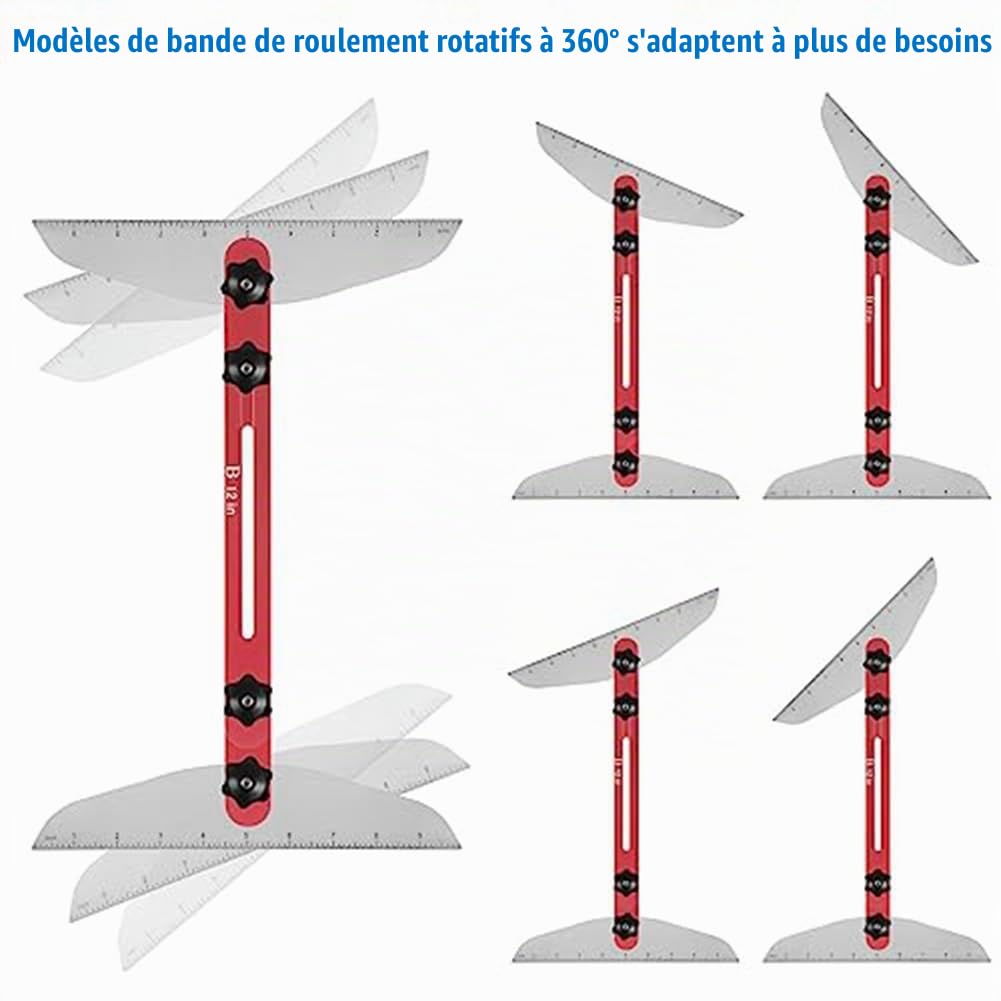 Gabarit de Marche D'Escalier Outil: Gabarit de Mesure D'Escalier Réglable de 9 Pouces à 54 Pouces pour les Marches D'Escalier, Adapté Aux Escaliers, Facile à Utiliser, Couleur Rouge.