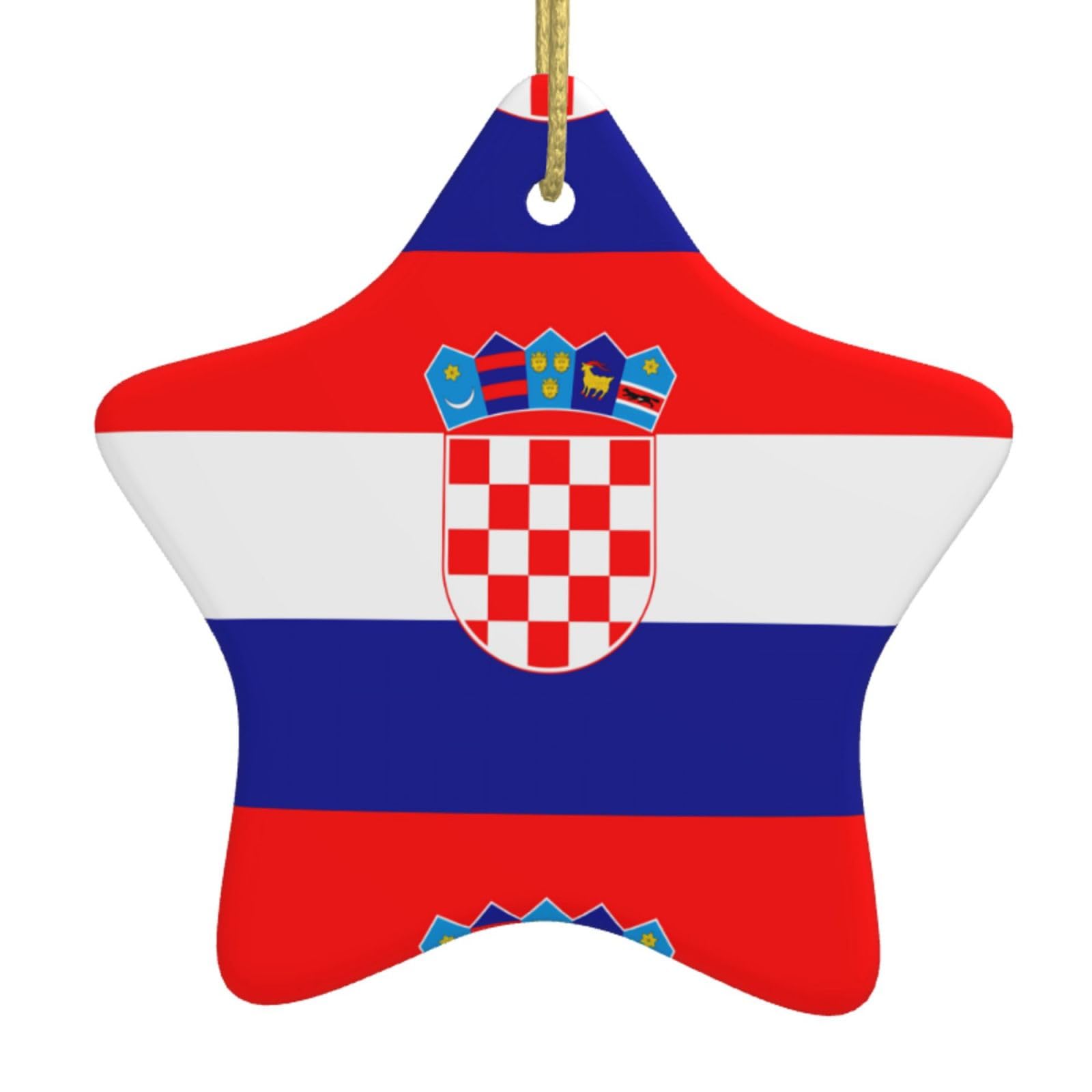 Fdgbnm White Republic Of Croatia Flag Ceramic Hanging Christmas Tree. Double-Sided Printing, Gold String, Perfect For Holiday Decorations And Gifts.