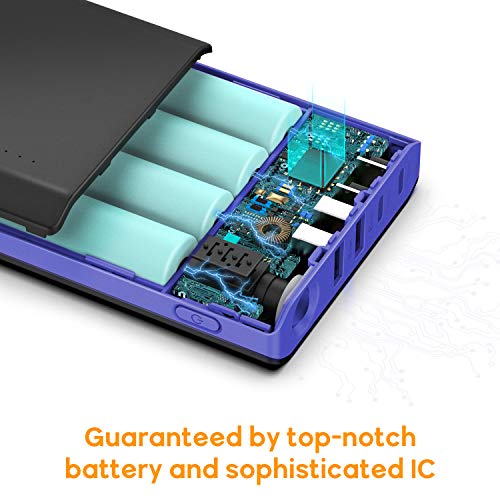 EasyAcc 20000mAh Portable Charger USB C 4 Outputs & 2 Inputs USB C Power Bank with Flashlight External Battery Pack Charger Type C for iPhone iPad Samsung Android - Black and Blue