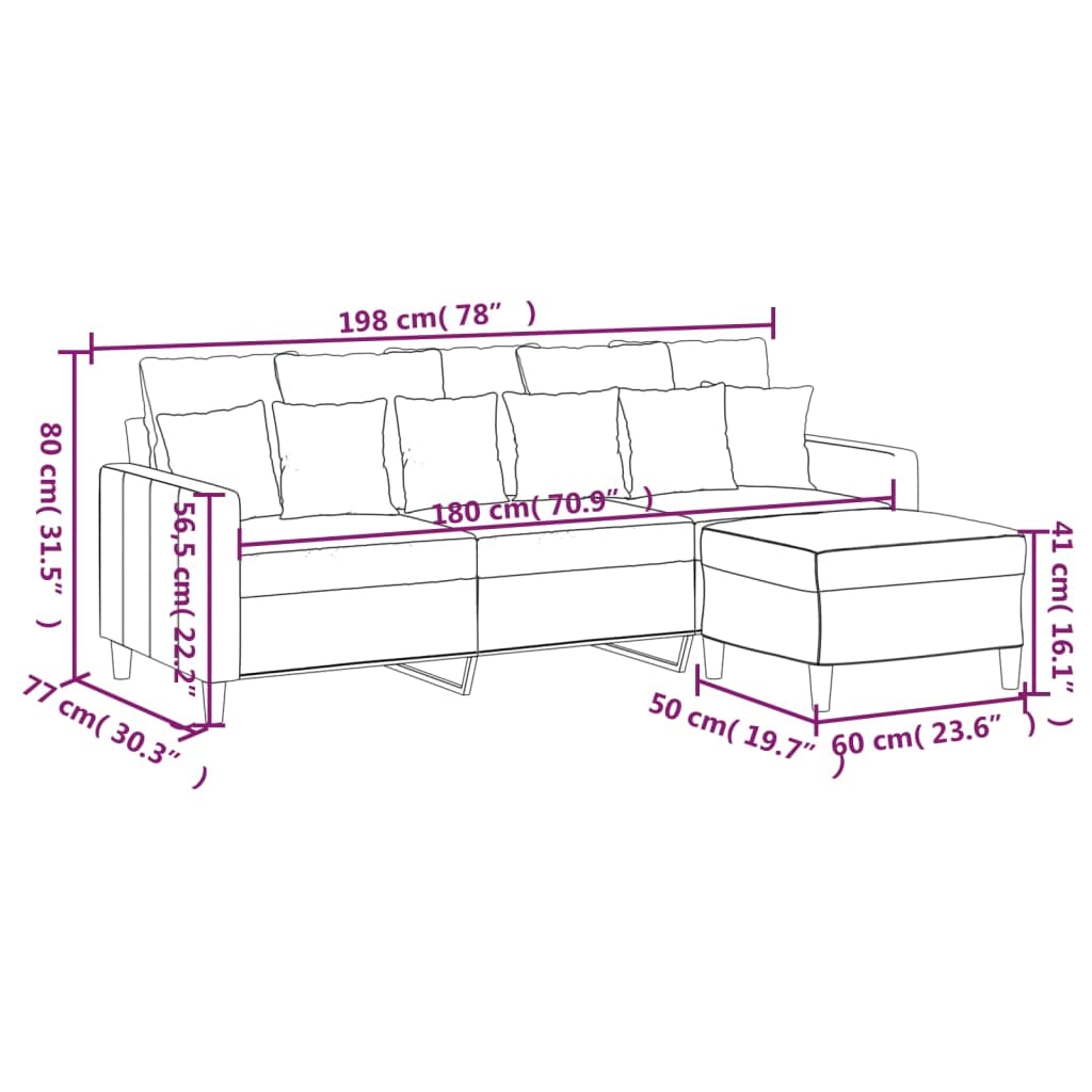 3-osobowa sofa z taboretem, ciemnoszary, aksamit, 180 cm, tapicerowana, do salonu, otomana, funkcja relaksu, miejsce do przechowywania, łóżko dla gości, oszczędność miejsca