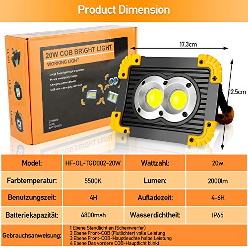 Lospitch - 2 faretti LED a batteria, 20 W