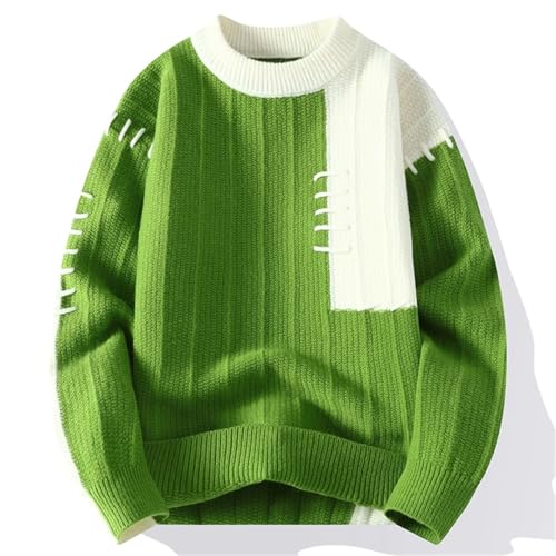 Men Contrast Color Crew Neck Sweater Long Sleeve Thick Warm Casual Knit Pullover Jumper Top3