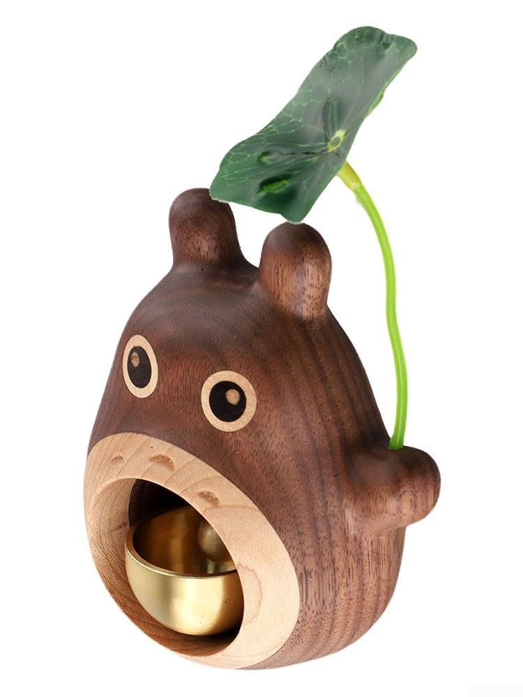 Sonnette noire en noyer, sonnette en forme de Totoro pour propriétaire de boutique, sonnette en bois de dessin animé pour la maison, épicerie, café