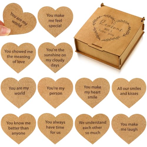 Seenelling 12 Reasons Why I Love You Heart Puzzle in Wooden Box, Valentine Gifts for Him or Her - Romantic Wooden Message Hearts Gift for Valentine...