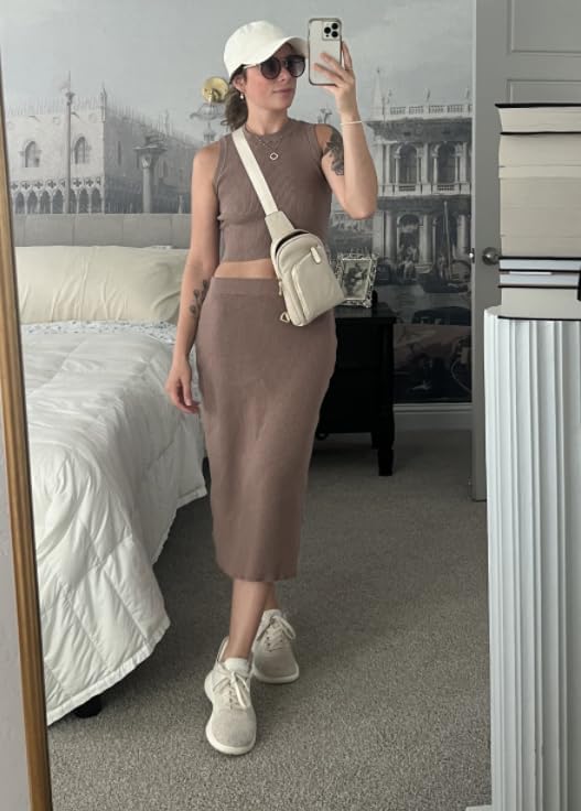 Arach&Cloz Women's Non See Through 2 Piece Sets Tank Top and Midi Skirt Knit Outfits - Image 4