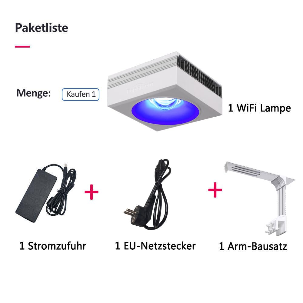 PopBloom RL90 LED Aquarium LED Beleuchtung Weiß, Vollspektrum Aquarium Lampe, Salzwasser Aquarien Licht mit App-Steuerung, für Korallen, Riffe 60cm Marine Coral Tank (RL90 Salzwasser)
