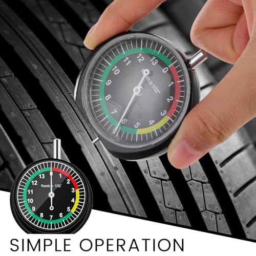 Image of Tallew 2 Pack Tire Tread Depth Gauge in 32nds Dial Type Tire Depth Gauge Bulk with Color Coded Easy Reading Professional Tool for Motorcycle Car Truck Bus, Black