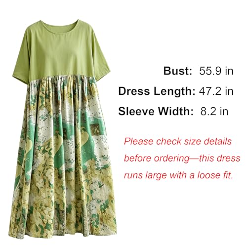 Image of Women's Oversized Dress Plus Size Summer Dress Artsy Print Pathwork | Loose, Oversized Cut Baggy Dresses. O Neck with Pockets. Breathable Viscose Fabric for Summer. Colorful Print Patchwork
