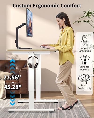 Image of Okin Small Electric Standing Desk, 36 inch x 24 inch Whole Piece Height Adjustable Desk, Oak Sit to Stand Computer Workstation for Home Office