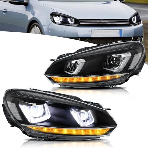 VLAND Motor LED Headlights compatible with Golf MK6 Golf VI TSI halogen 2008-2013 [not fit TDI/GTI/R], w/Sequential indicator, Driver & Passenger Side, not include bulbs
