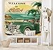 Ambesonne Retro Tapestry, Nostalgic Welcome to Cuba Print Classic Car Beach Ocean Palm Trees, Wide Wall Hanging for Bedroom Living Room Dorm, 60