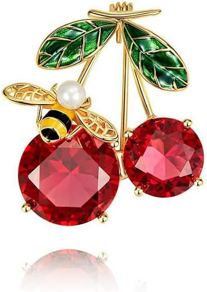 coadipress Rhinestone Cute Cherry Fruit Brooch Pin for Women Gold Plated Red Enamel Cherry Brooches Lapel Pins Dainty Dress Accessories Jewelry Gift