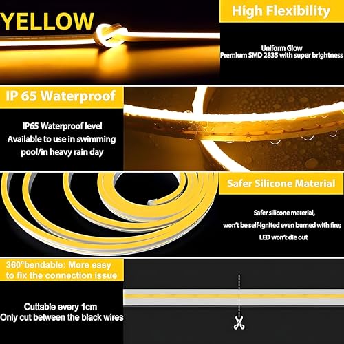 Image of HEADLY 5-Metre Yellow Neon Light Strip with 600 LEDs and 12V Adapter - Ideal for Wall Decorations,Parties Celebrations,Bars and Custom Neon Displays (Pack of 1)