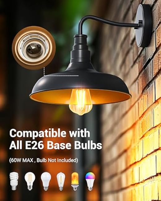 DEWENWILS Outdoor Wall Light Gooseneck Barn Light Fixture Black Matte Wall Mount Lantern Farmhouse