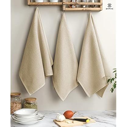 pamuq Geschirrhandtücher Baumwolle 100% - beige, einfarbig, 3er Set, 50x70cm, Aufhänger - Geschirrtücher Baumwolle Trockentücher Küche Geschirrtuch Küchentücher – Bild 3