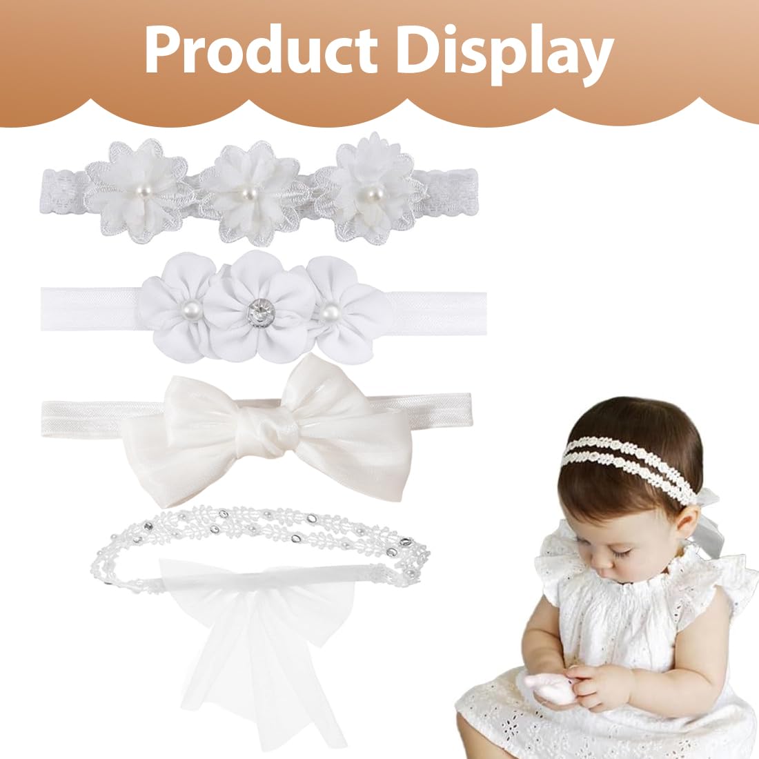4 Pezzi fascia neonato, Fascia capelli neonata, Cerchietti bambina