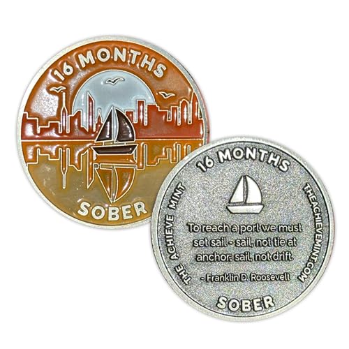 Image of The Achieve Mint 16 Months Sober Token | Sixteen Months Sober Chip | Non-AA Gift, Non-Religious Medallions for Men and Women Celebrating Sobriety