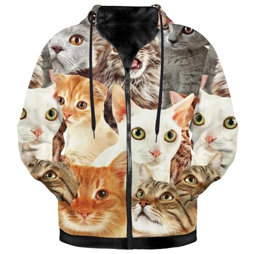 Cat Jacket for Women Men Fleece Sweatshirts Zip Up Hoodies Long Sleeve Hooded Coat with Pockets3