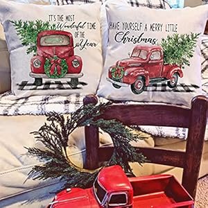 Carriehome18x18farmhousechristmasthrowpillowcovers2packredtruckrusticchristmaspillowcoversforwinterholidaydecorations  Urban Country Home Decor Carrie home 18×18 farmhouse christmas throw pillow covers 2 pack red truck rustic christmas pillow covers for winter holiday decorations  urban country home decor